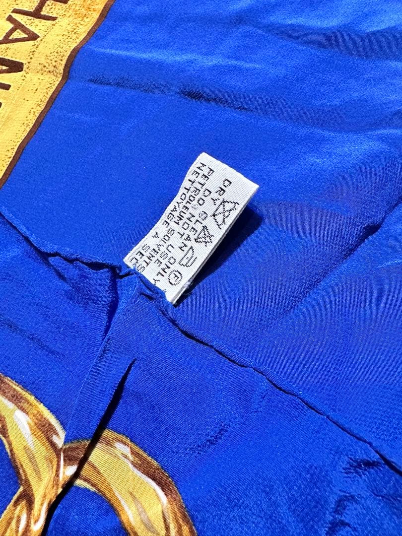 正規品 美品 CHANEL シャネル チェーン 大判スカーフ ブルー