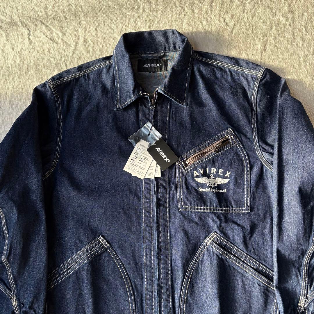 未使用品 AVIREX Gジャンデニムジャケット 刺繍 バックロゴ XL