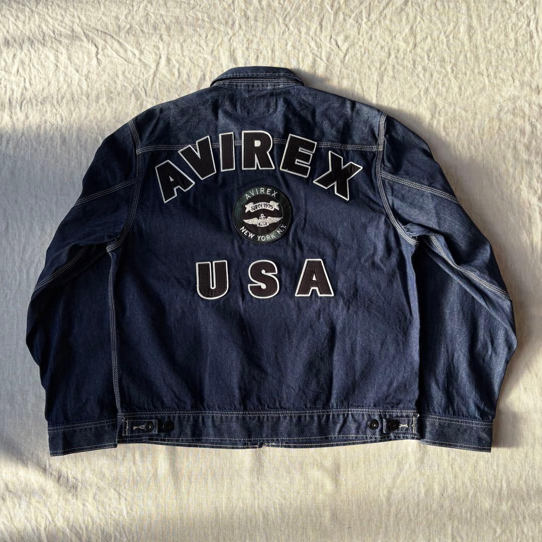 未使用品 AVIREX Gジャンデニムジャケット 刺繍 バックロゴ XL