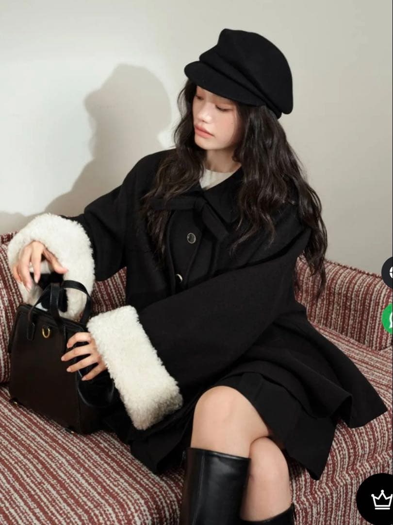 KUOSE クオセ リボンタイミドル丈コート ブラック