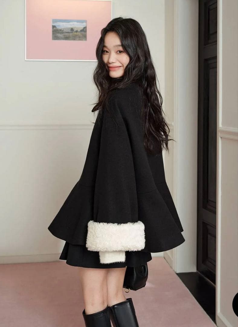 KUOSE クオセ リボンタイミドル丈コート ブラック