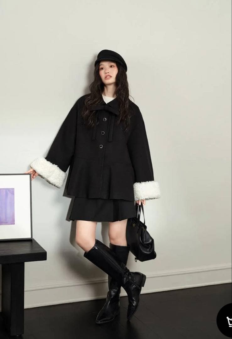 KUOSE クオセ リボンタイミドル丈コート ブラック