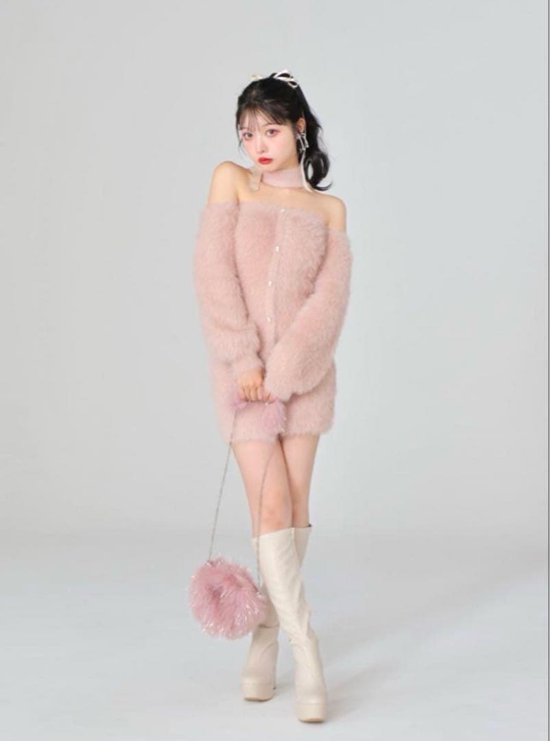 エムミーエメ バックリボンシャギーニットミニワンピース ピンク