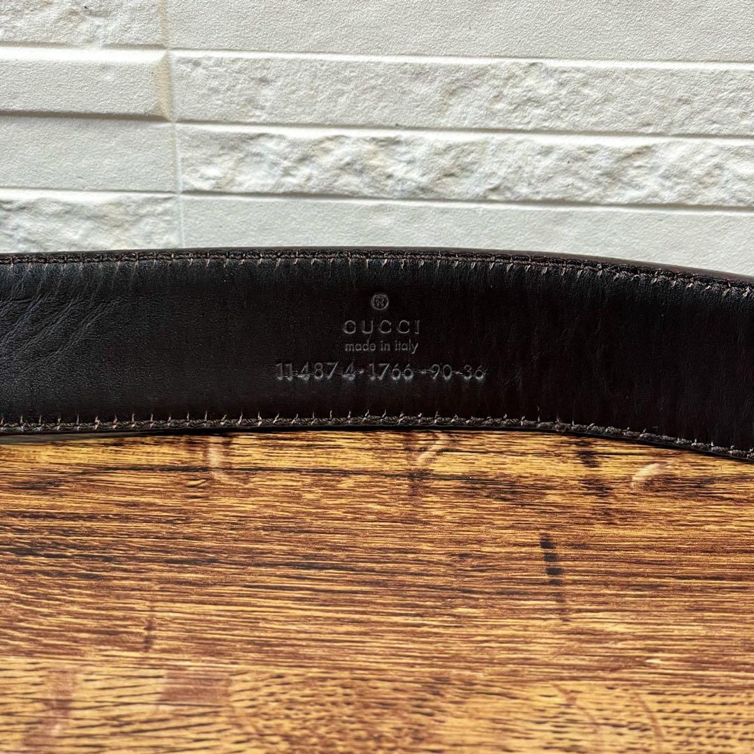 グッチ GGキャンバス レザー ベルト GG バックル シルバー ブラウン