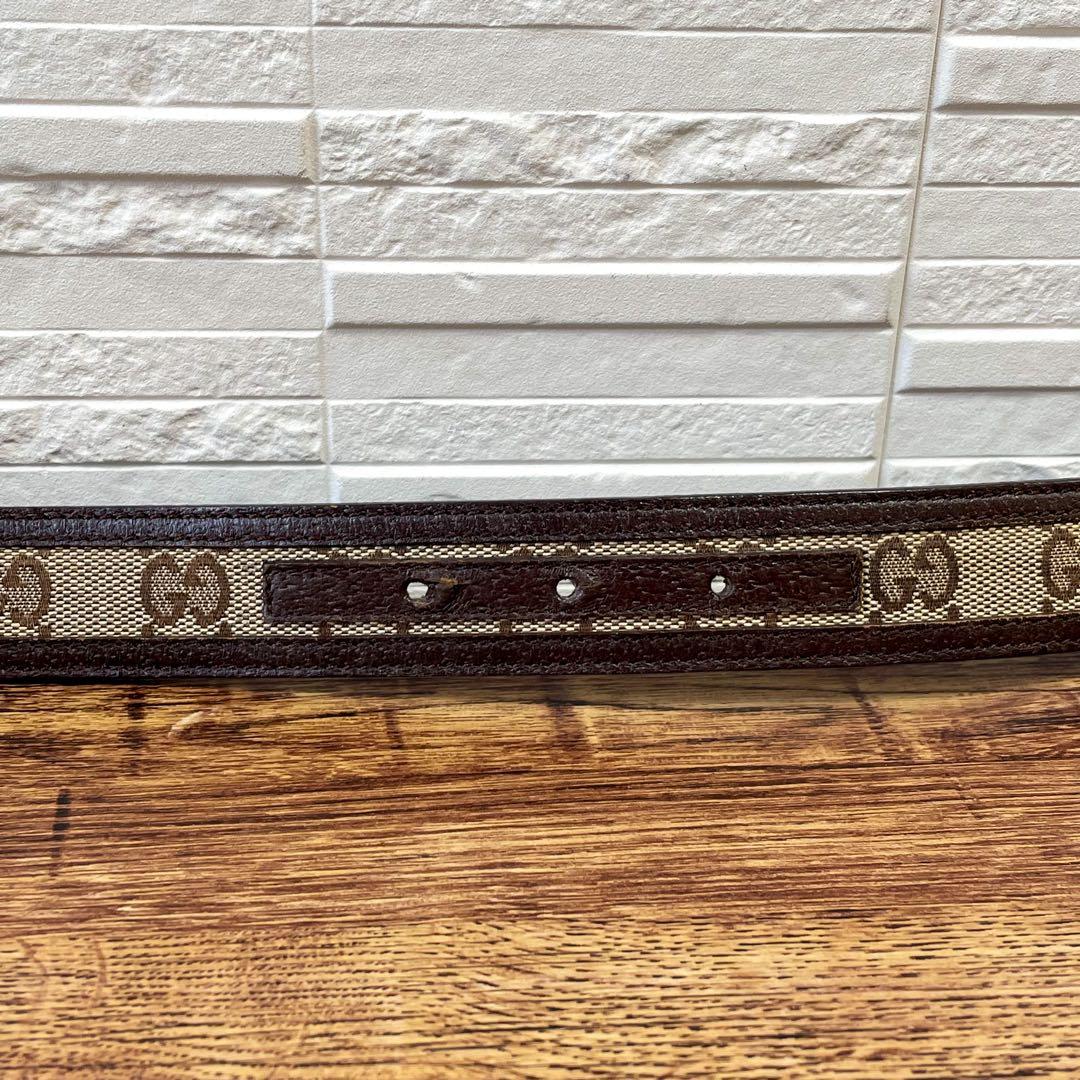 グッチ GGキャンバス レザー ベルト GG バックル シルバー ブラウン