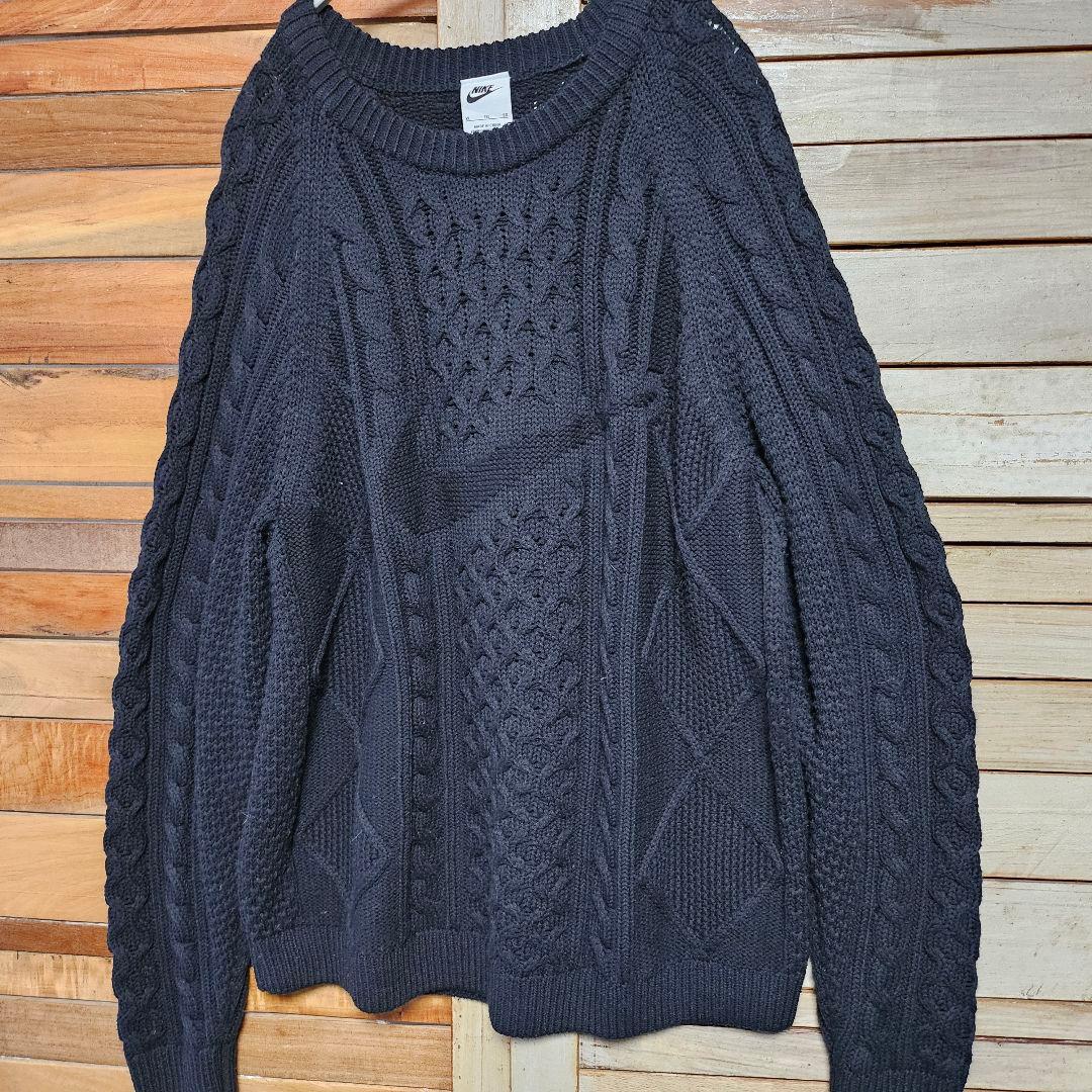 ナイキ ケーブル ニット セーター ビックスウッシュロゴ XL ブラック黒