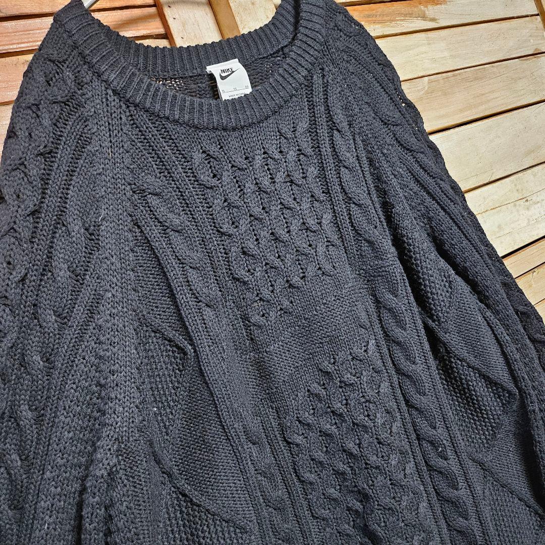 ナイキ ケーブル ニット セーター ビックスウッシュロゴ XL ブラック黒