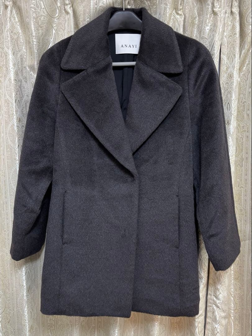 アナイ　アルパカシャギーコクーンコート　チャコールグレー