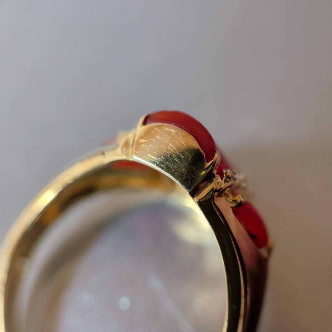 リング　K18　YG　珊瑚　ダイヤモンド計0.04ct　三越　5.53g