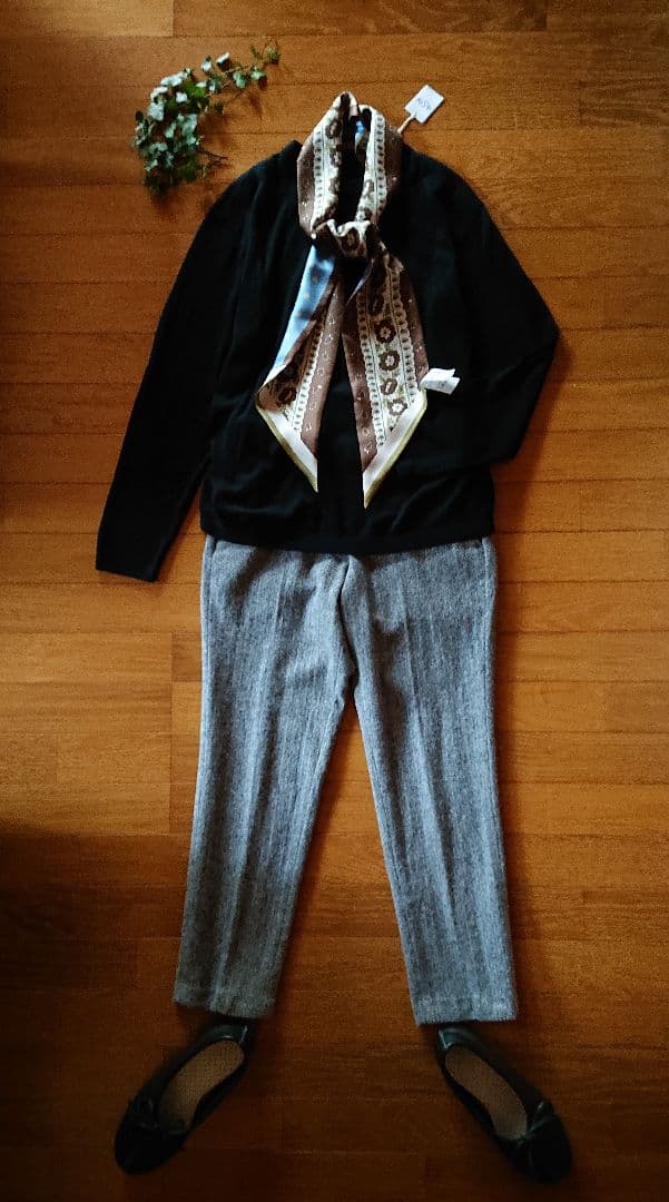 45R☆フラワープリントのシルクのこんぶ＊ロングスカーフ/ブラウン♪