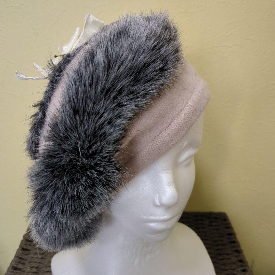 カシラ　猫デザイン ベレー帽 グレー ピンク