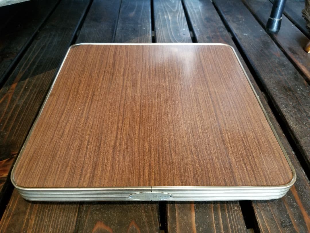 昭和 レトロ 中央パネル社 木製 アルミフレーム ウッド スモール テーブル