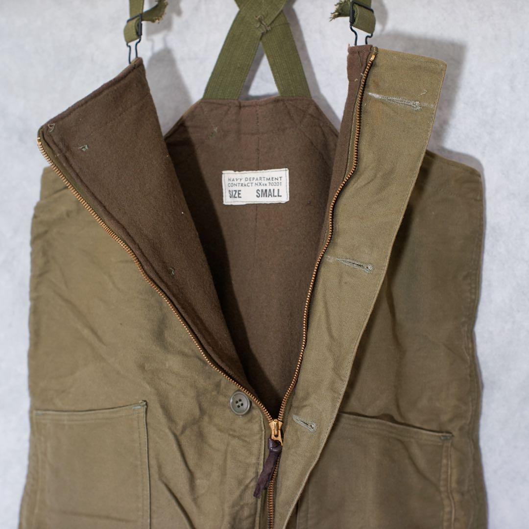 米軍実物N-1デッキパンツ U.S.N.オーバーオール オリーブドラブ L相当