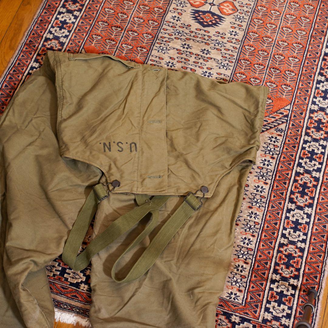 米軍実物N-1デッキパンツ U.S.N.オーバーオール オリーブドラブ L相当
