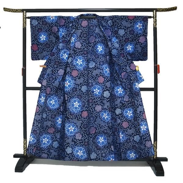 浴衣 有松鳴海絞り 夏物 夏 木綿 手縫い仕立て 裄63 Ｍ 中古 sn1449