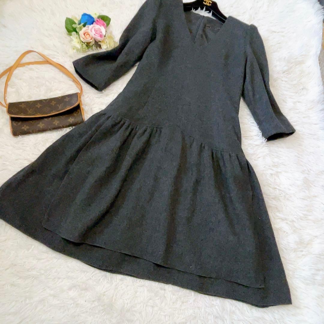 二重ふんわり✨FOXEY フォクシー　ワンピース　ヘリンボン グレー 40