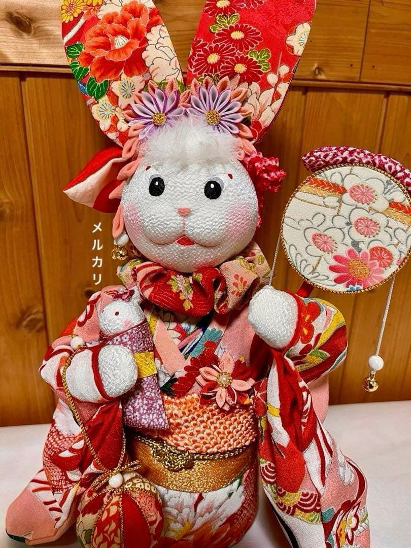 うさぎの創作人形】 ちりめん細工 縮緬細工 和雑貨 うさぎの置物