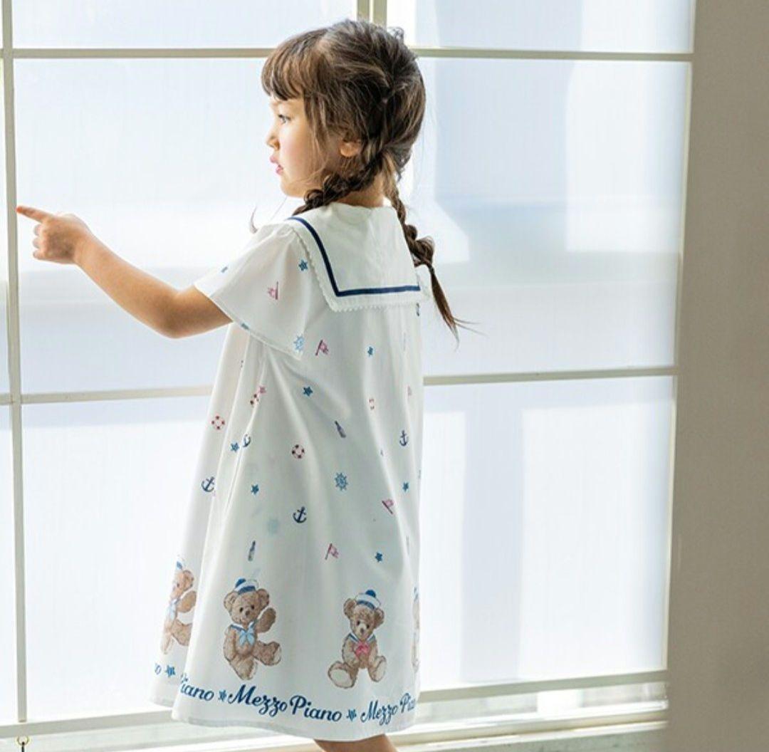 652【130】メゾピアノ マリンくま セーラーカラーピース オフ白