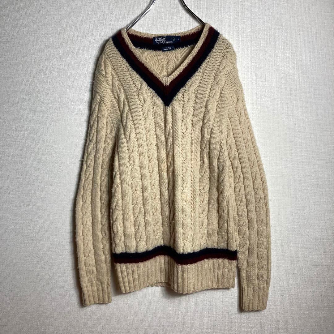 【Lサイズ】ラルフローレン　チルデンニット　ウールセーター　HANDKNIT.