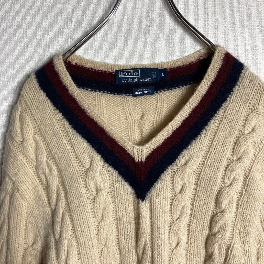 【Lサイズ】ラルフローレン　チルデンニット　ウールセーター　HANDKNIT.