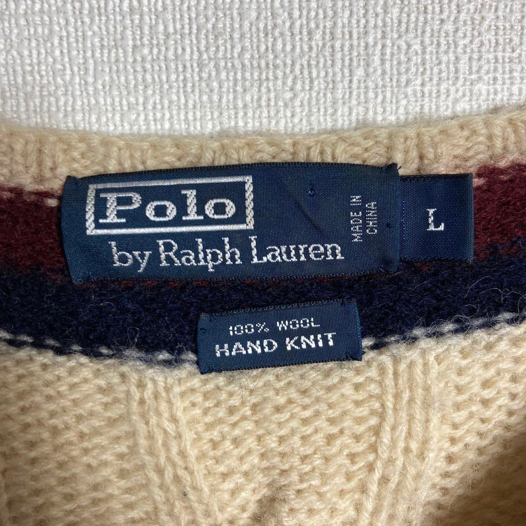 【Lサイズ】ラルフローレン　チルデンニット　ウールセーター　HANDKNIT.