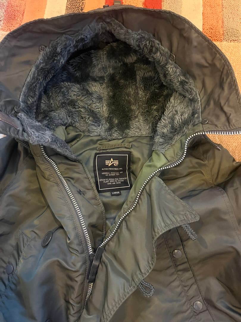 【美品】アルファ N-3B フライトジャケット L ラクーンファー カーキ