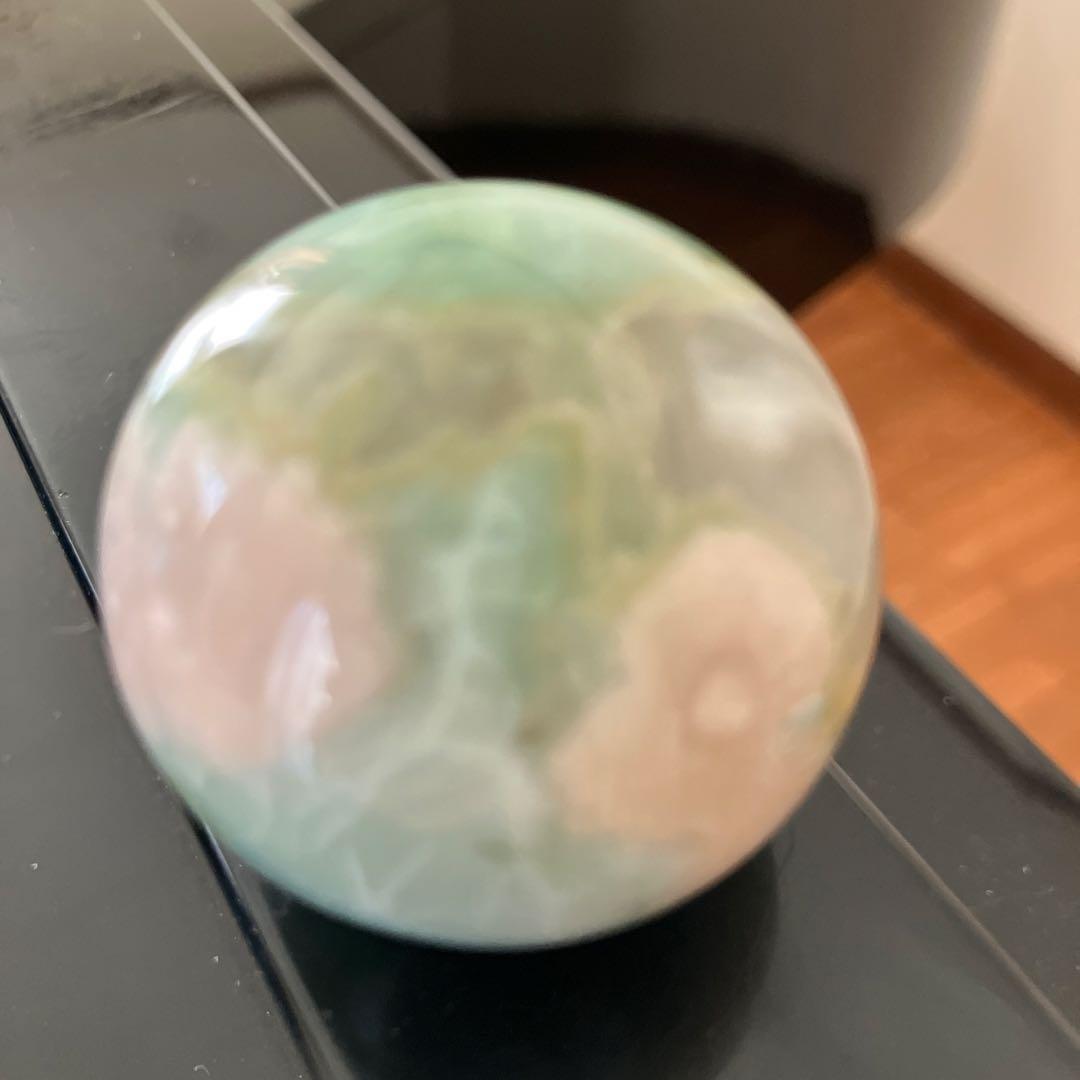 大！緑桜瑪瑙　スフィア　天然石置物　E86