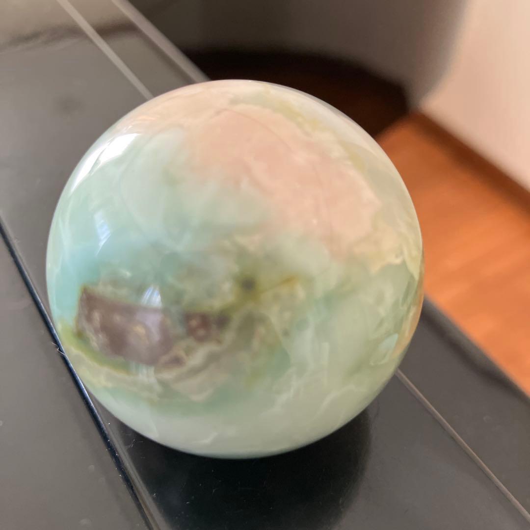 大！緑桜瑪瑙　スフィア　天然石置物　E86
