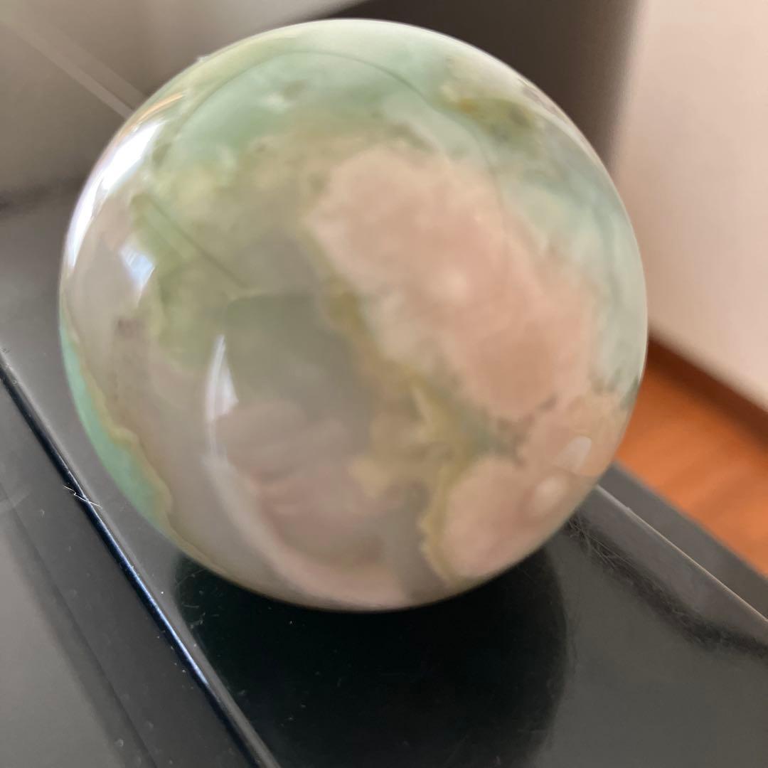 大！緑桜瑪瑙　スフィア　天然石置物　E86