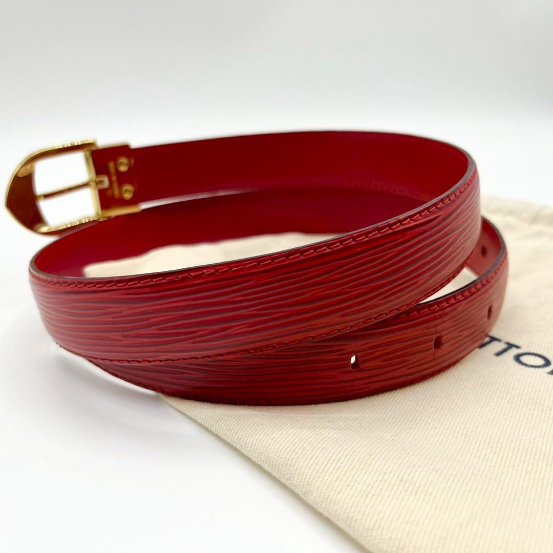 未使用級◇ルイヴィトン エピ レザー ベルト ゴールドバックル LV 袋