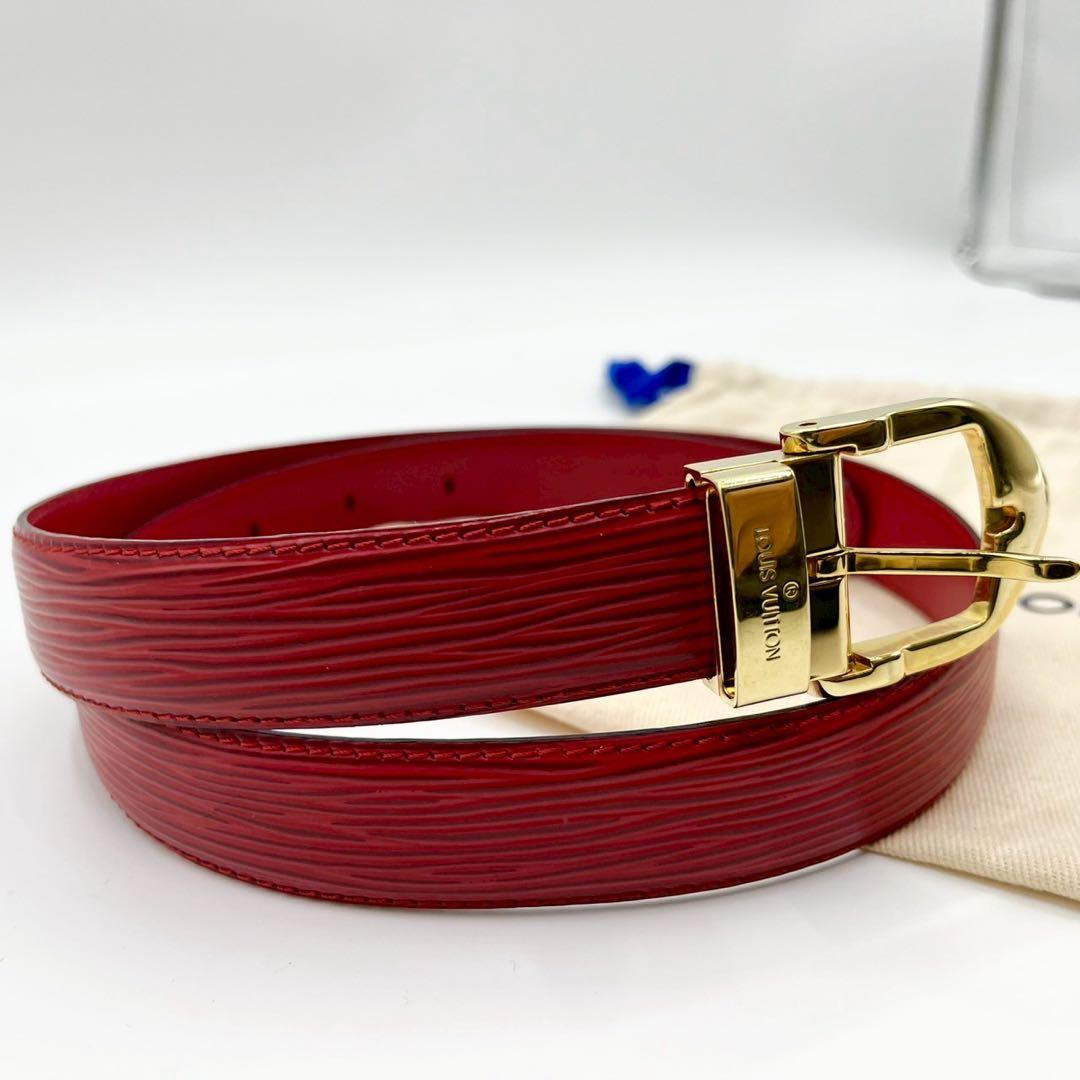 未使用級◇ルイヴィトン エピ レザー ベルト ゴールドバックル LV 袋