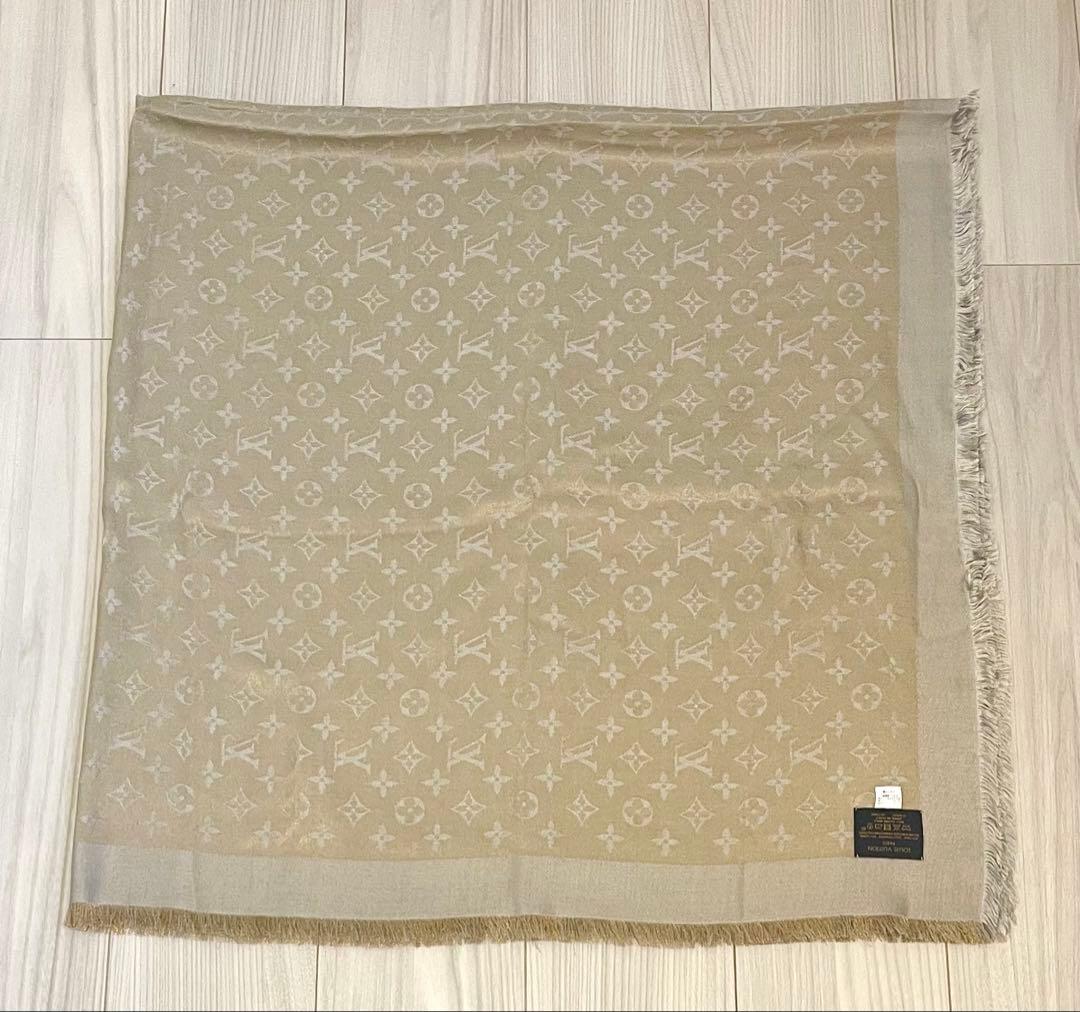 【美品】Louis Vuitton ベージュ モノグラム ストール シャイン