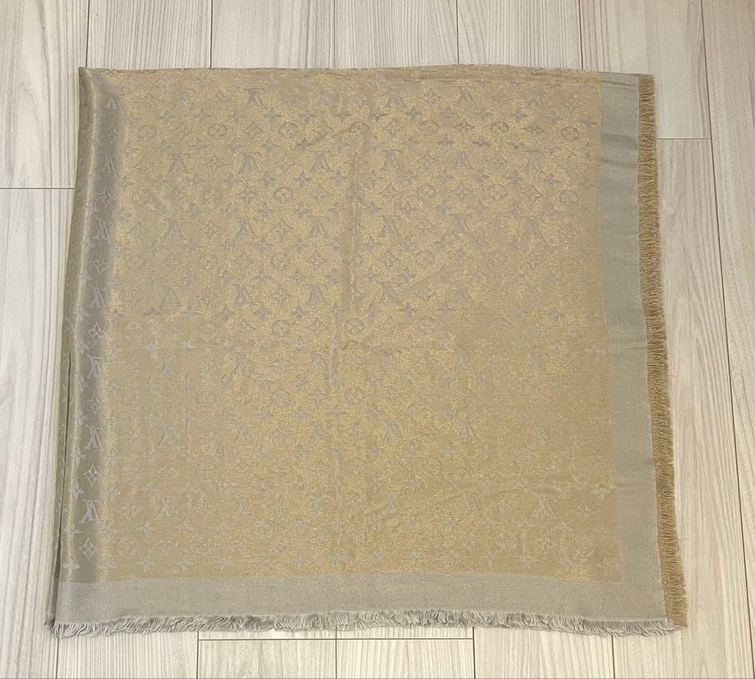 【美品】Louis Vuitton ベージュ モノグラム ストール シャイン