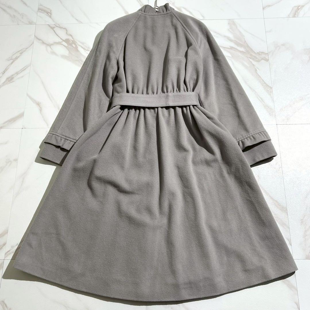 極美品 エムズグレイシー ロングコート グレー 38 フリル コサージュ ベルト