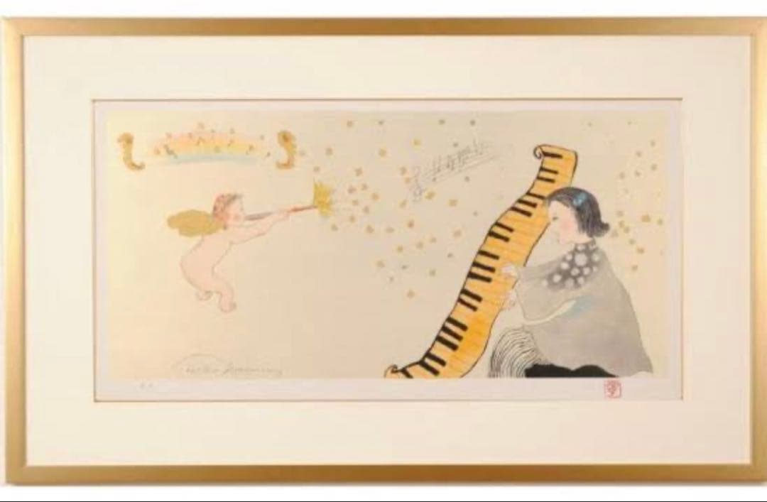 期間限定値下げ/美品 フジ子・ヘミング/水彩画 天使の訪れ/直筆サイン入り