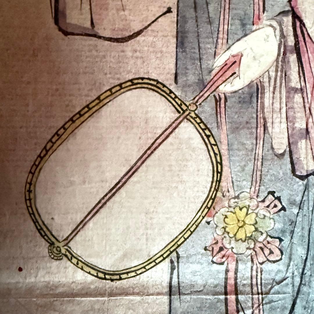 2154様感謝‼️超絶の画力‼️「団扇と二輪草を持つ麗人粉本絵手本紙本