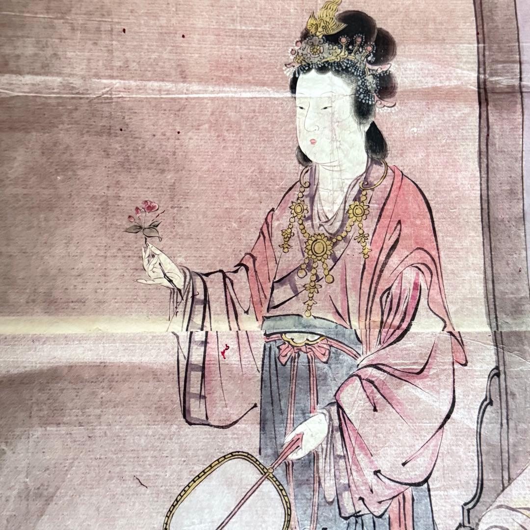 2154様感謝‼️超絶の画力‼️「団扇と二輪草を持つ麗人粉本絵手本紙本