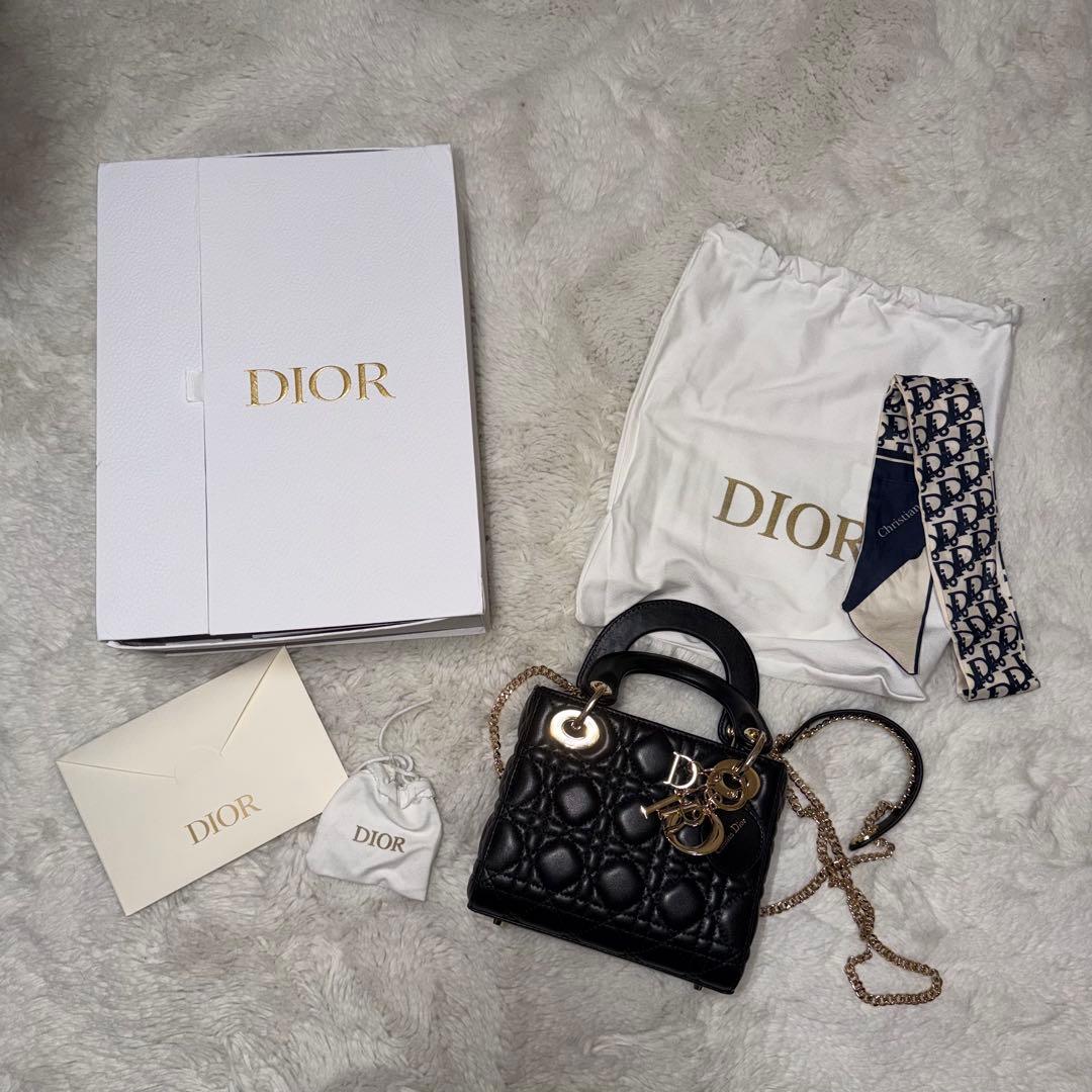 美品Dior レディディオール ミニ ブラック×ゴールド 箱・巾着・ミッツァ付