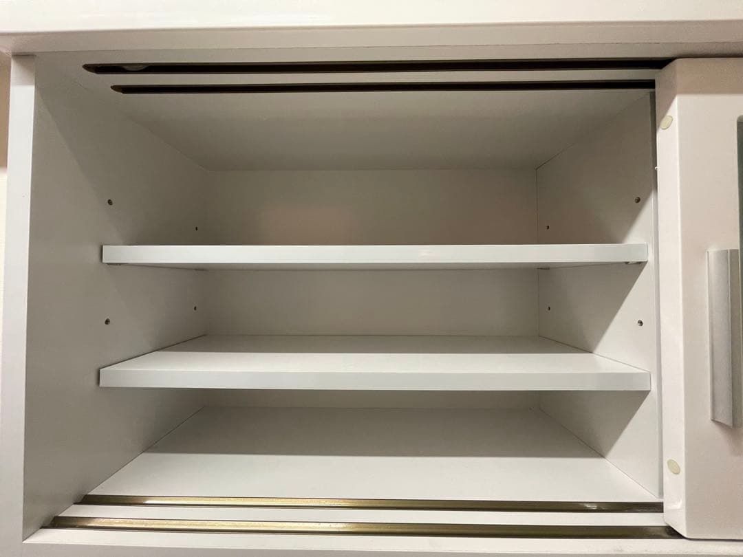 【美品】ニトリ 鏡面仕様 キッチンボード 引戸タイプ (幅120cm WH)