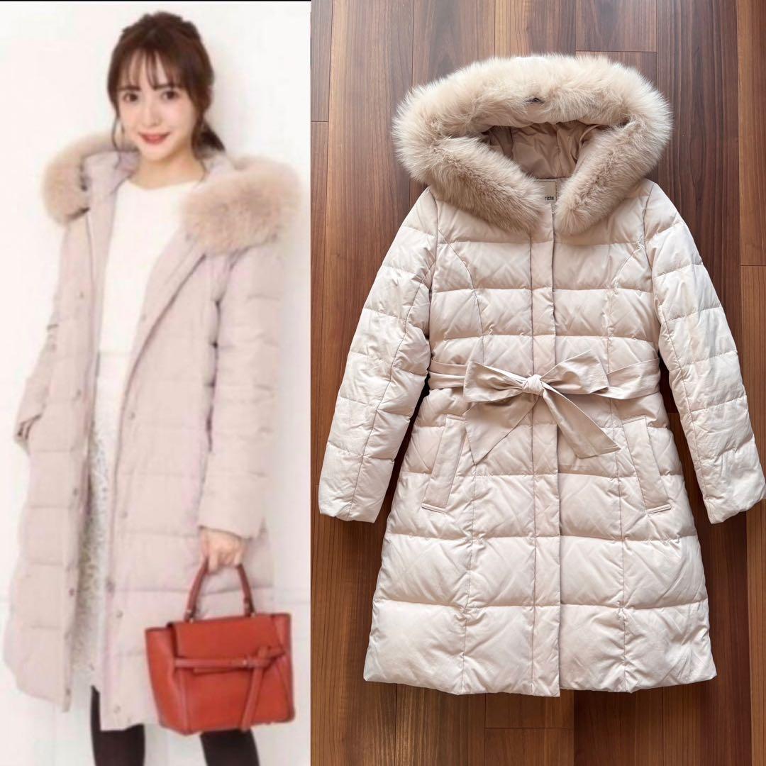 ☆アプワイザーリッシェ☆ファー付ロングダウンコート☆ピンクベージュ