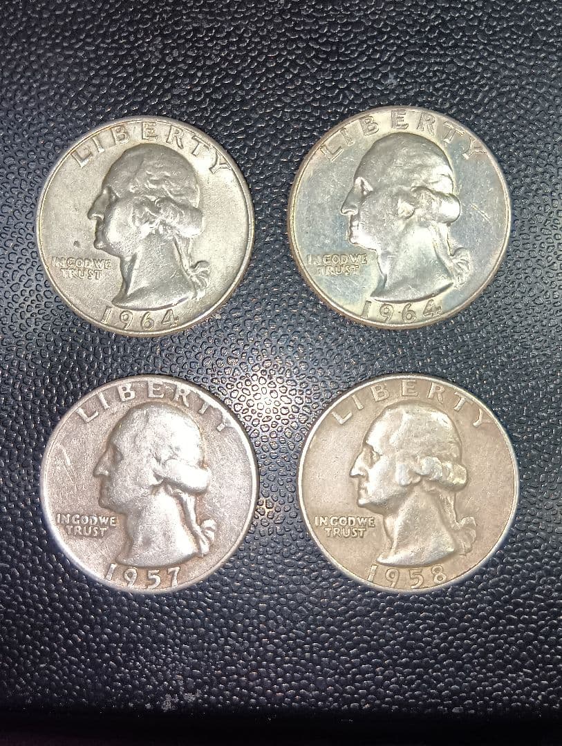 1957年、1958年、1964年 アメリカ合衆国25セント銀貨4枚 - メルカリ
