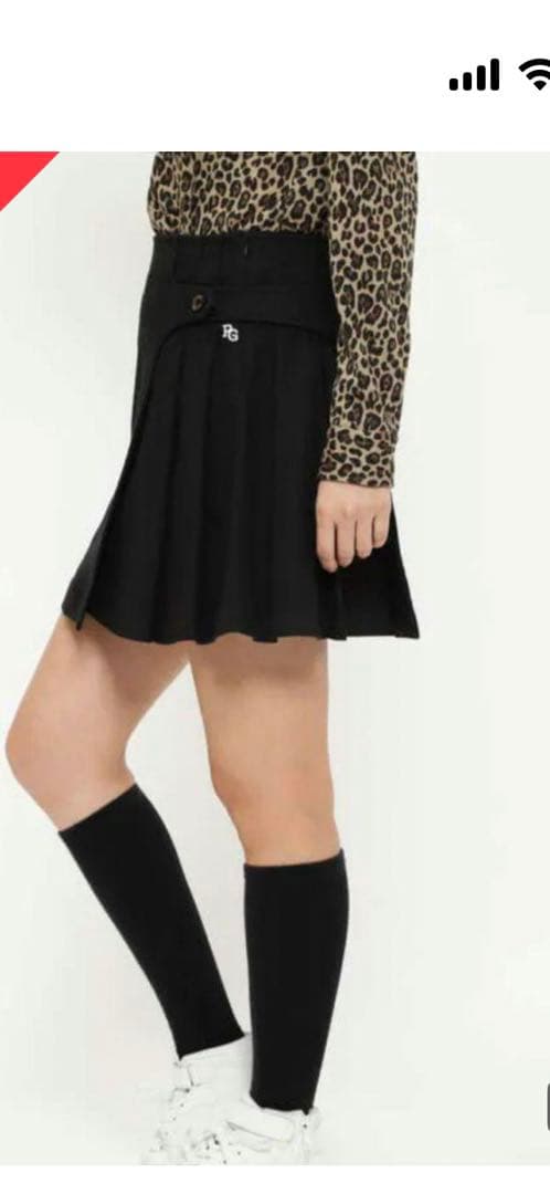 定価4パーリーゲイツ ブラックデニム ラップ調プリーツスカート