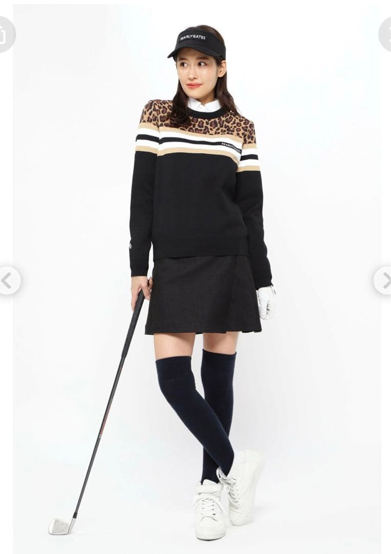 定価4パーリーゲイツ ブラックデニム ラップ調プリーツスカート