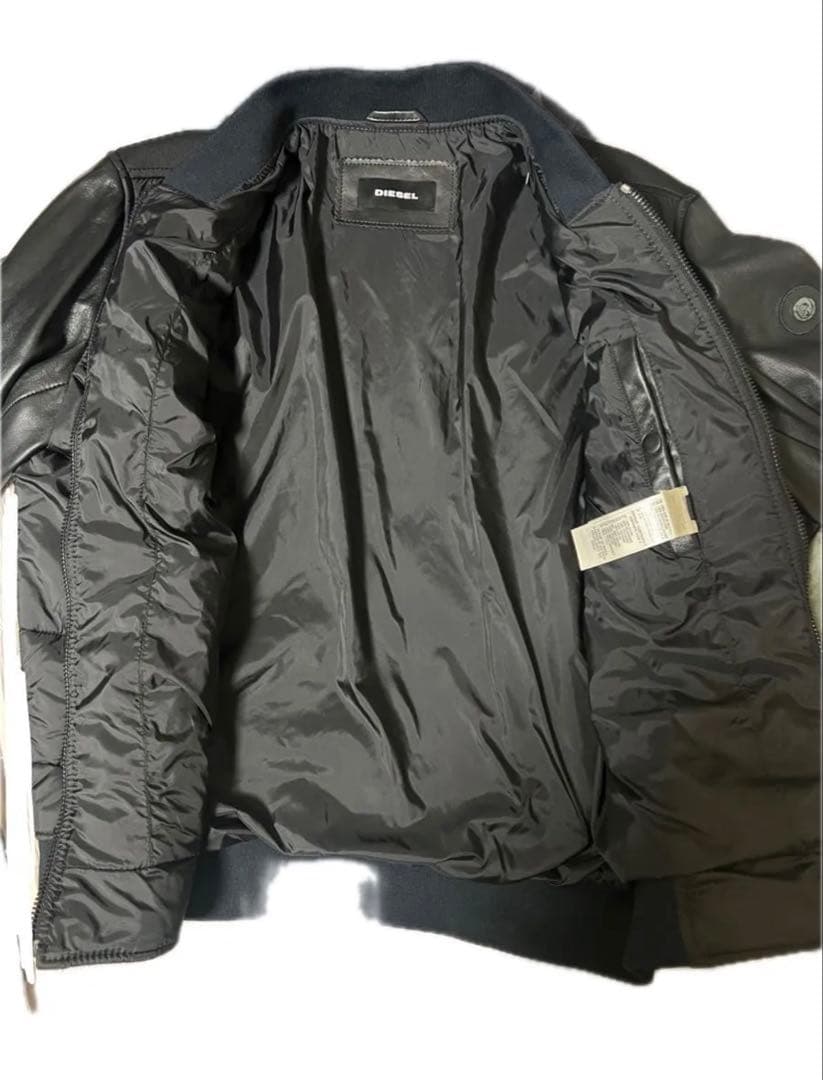 DIESEL ディーゼル 羊革 袖レザー切替 ジャケット スタジャン　黒 L