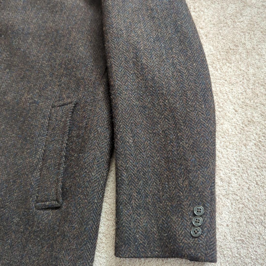 美品TeijinMen'sShopGinzaハリスツイードブラウンウールコートL
