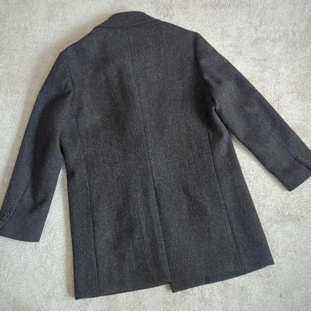 美品TeijinMen'sShopGinzaハリスツイードブラウンウールコートL