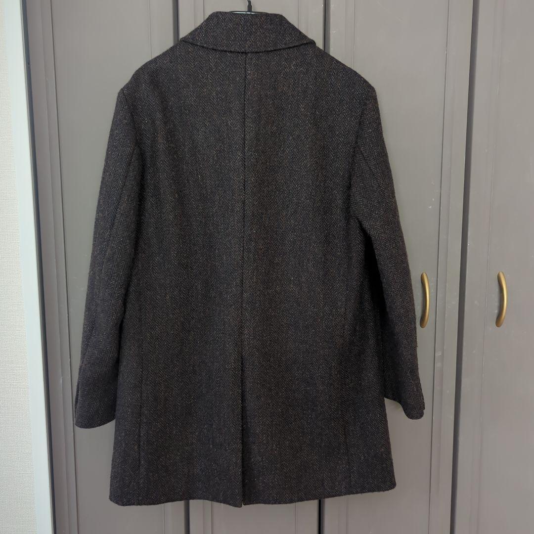 美品TeijinMen'sShopGinzaハリスツイードブラウンウールコートL