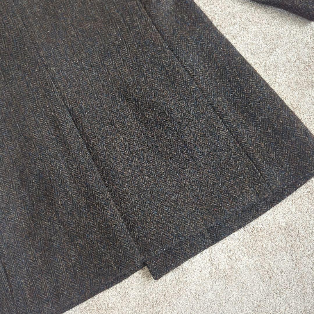 美品TeijinMen'sShopGinzaハリスツイードブラウンウールコートL