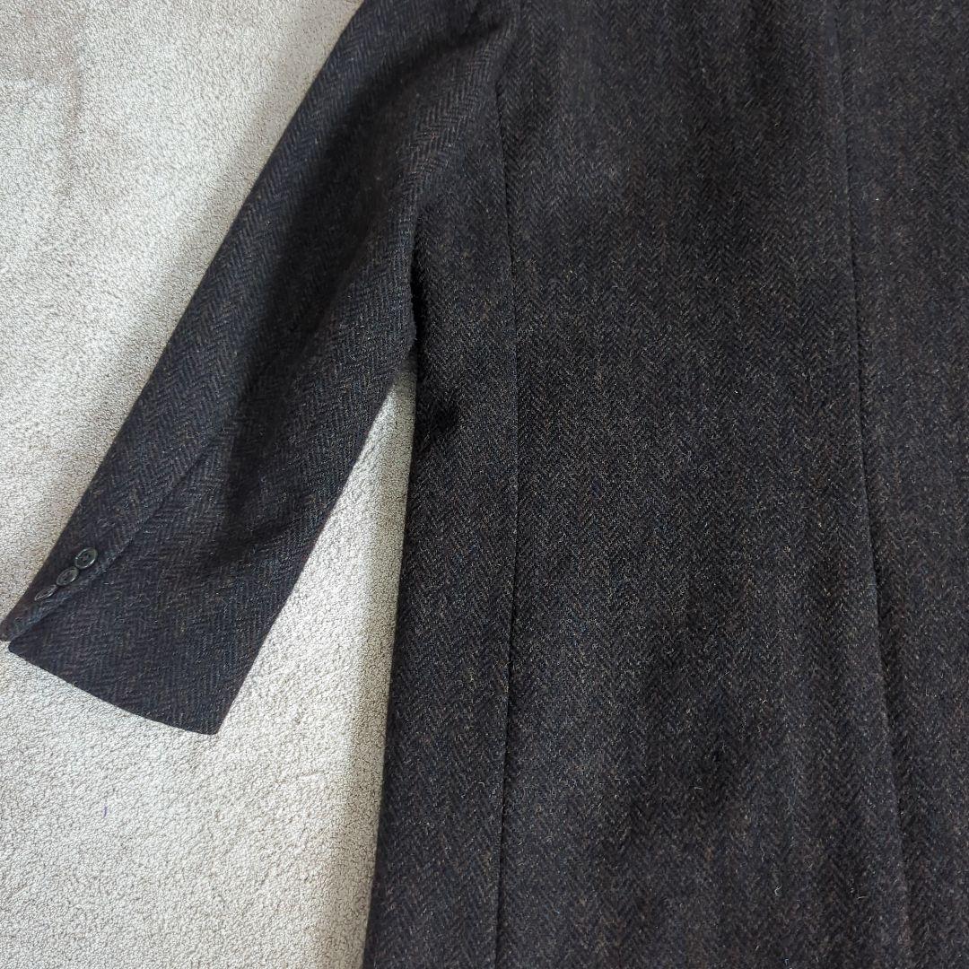 美品TeijinMen'sShopGinzaハリスツイードブラウンウールコートL