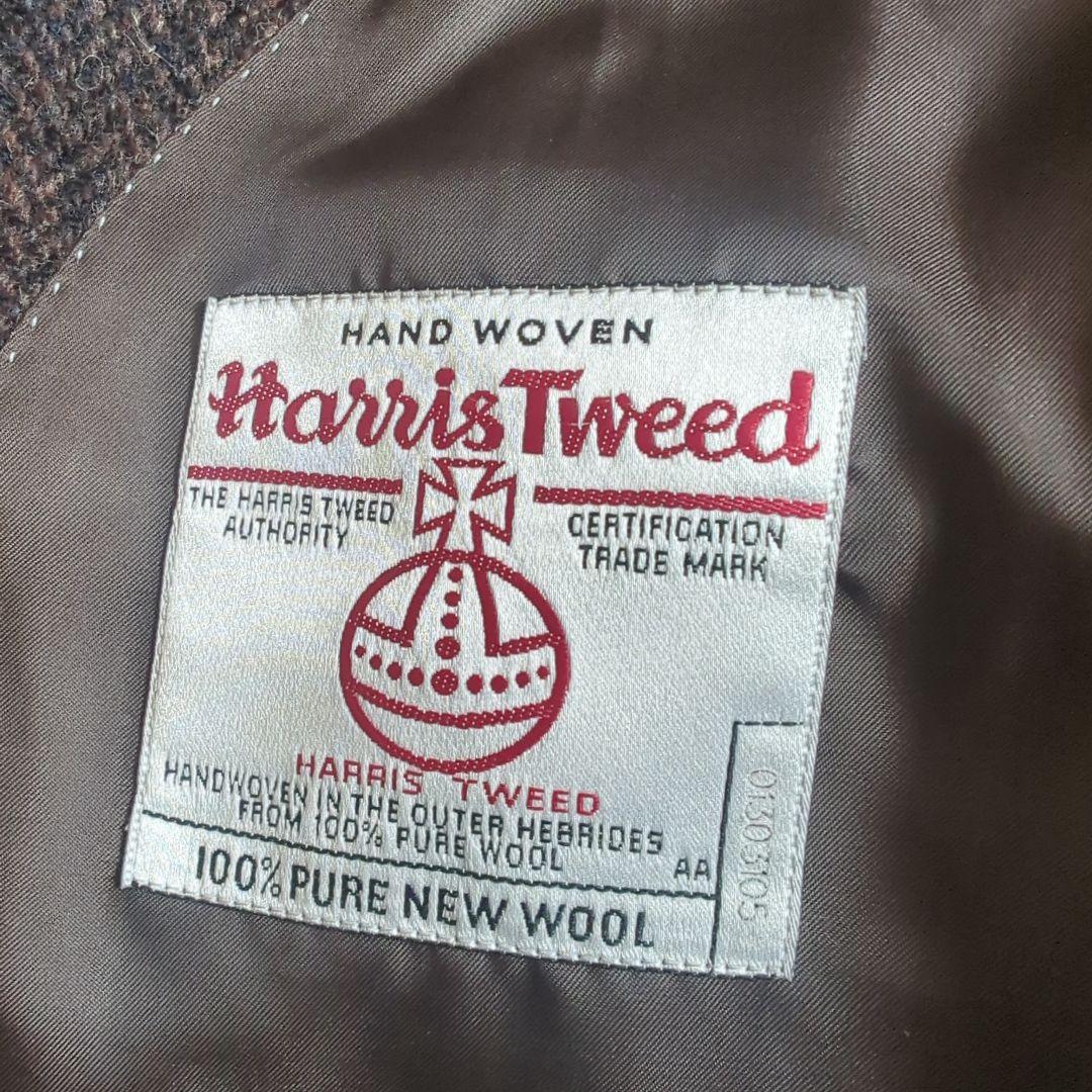 美品TeijinMen'sShopGinzaハリスツイードブラウンウールコートL
